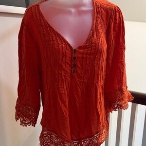 VENUS Vibrant Orange Lace Trim Blouse